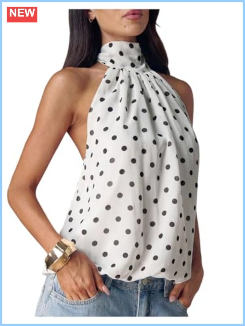 Verdusa Polka Dots Halter Top Backless Peplum Bubble Hem Party